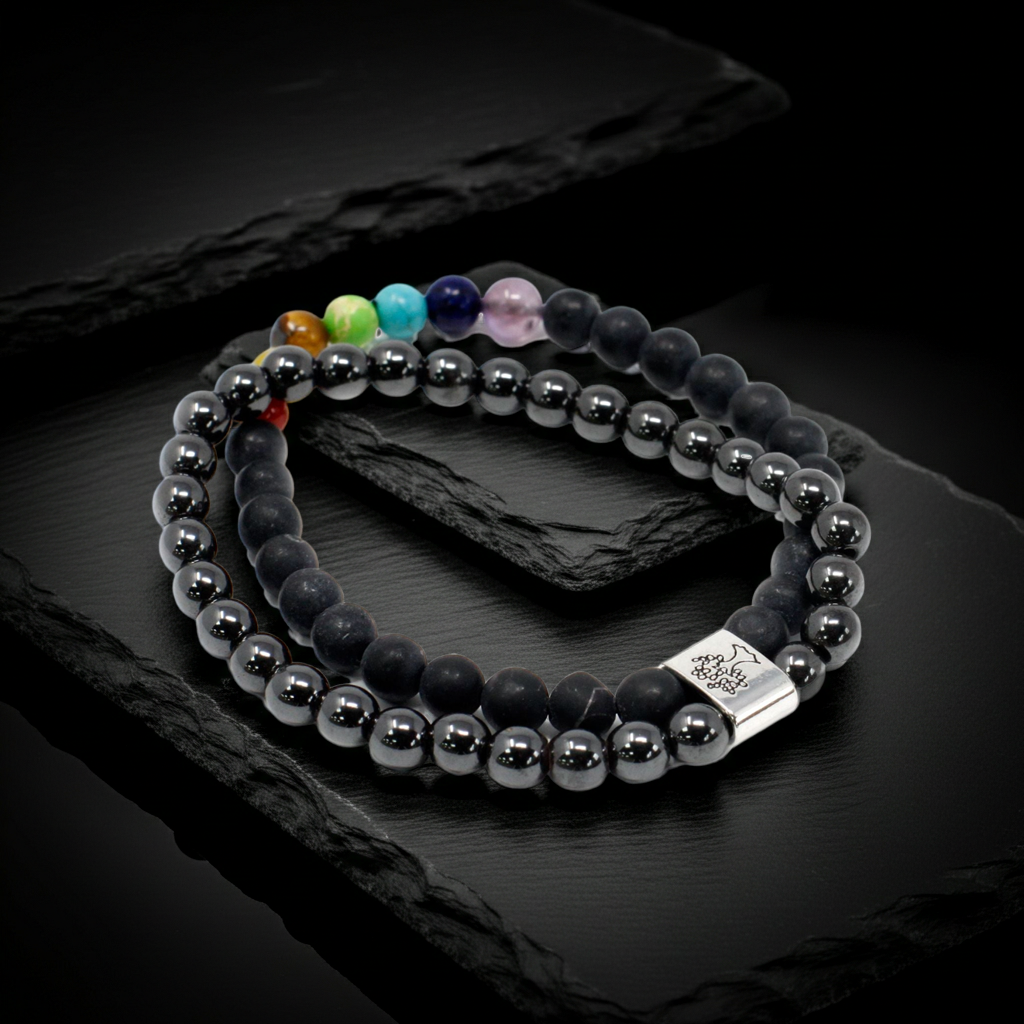 Magnetic Chakra & Black Stones Bracelet