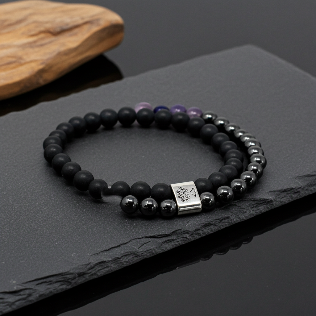 Magnetic Chakra & Black Stones Bracelet