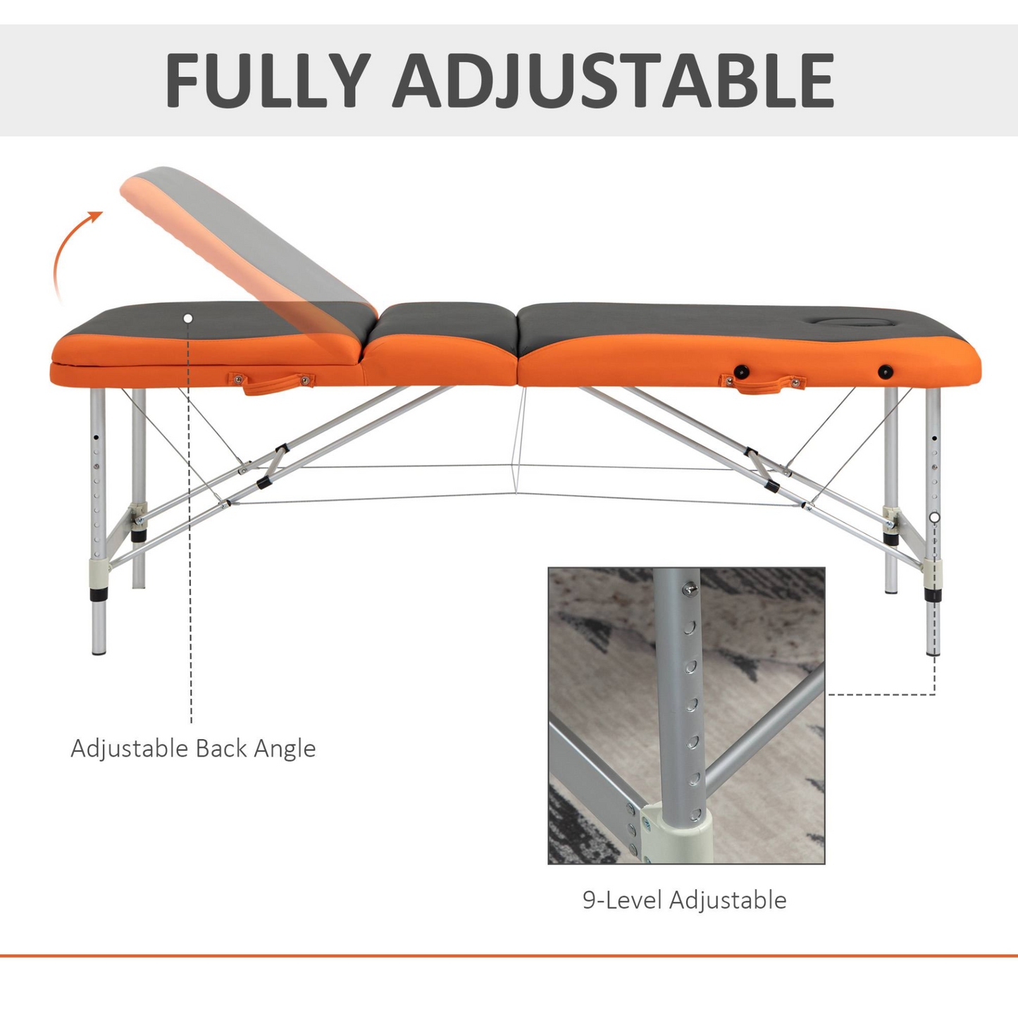 60cm Portable Massage Table - Black and Orange