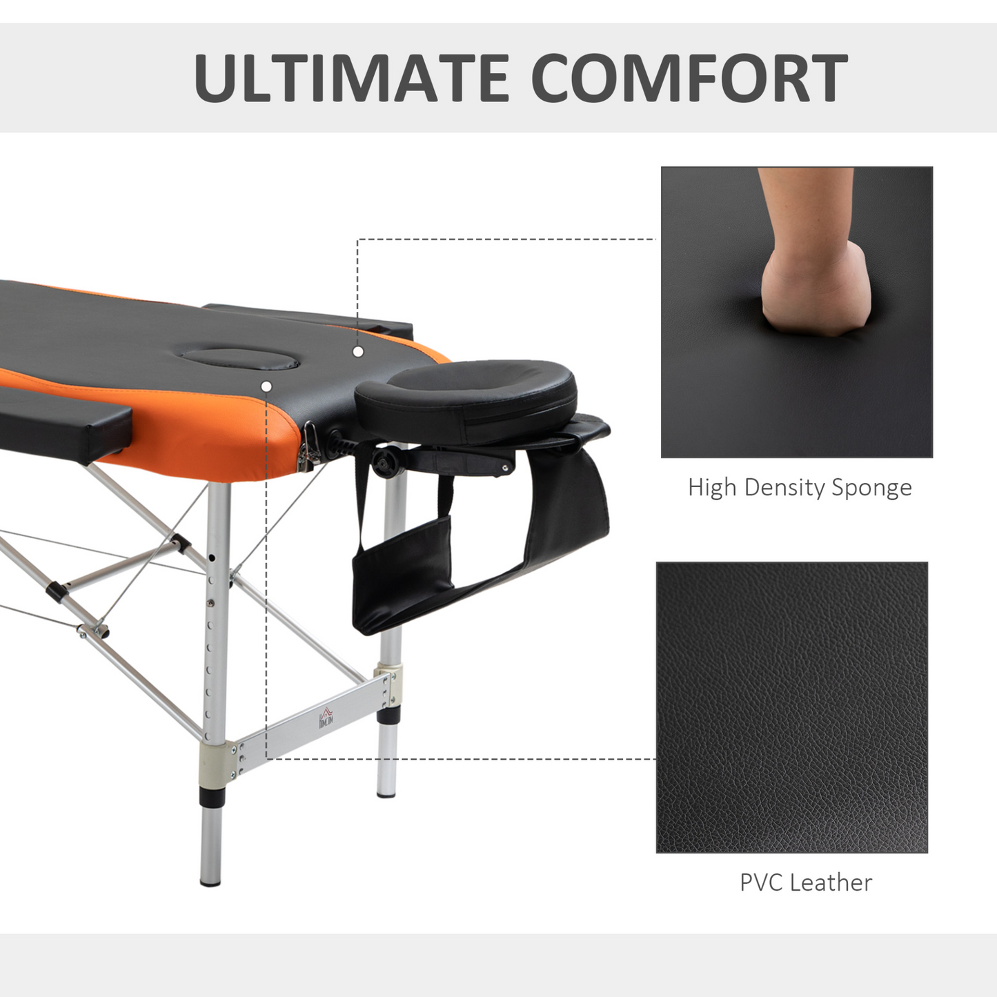 60cm Portable Massage Table - Black and Orange