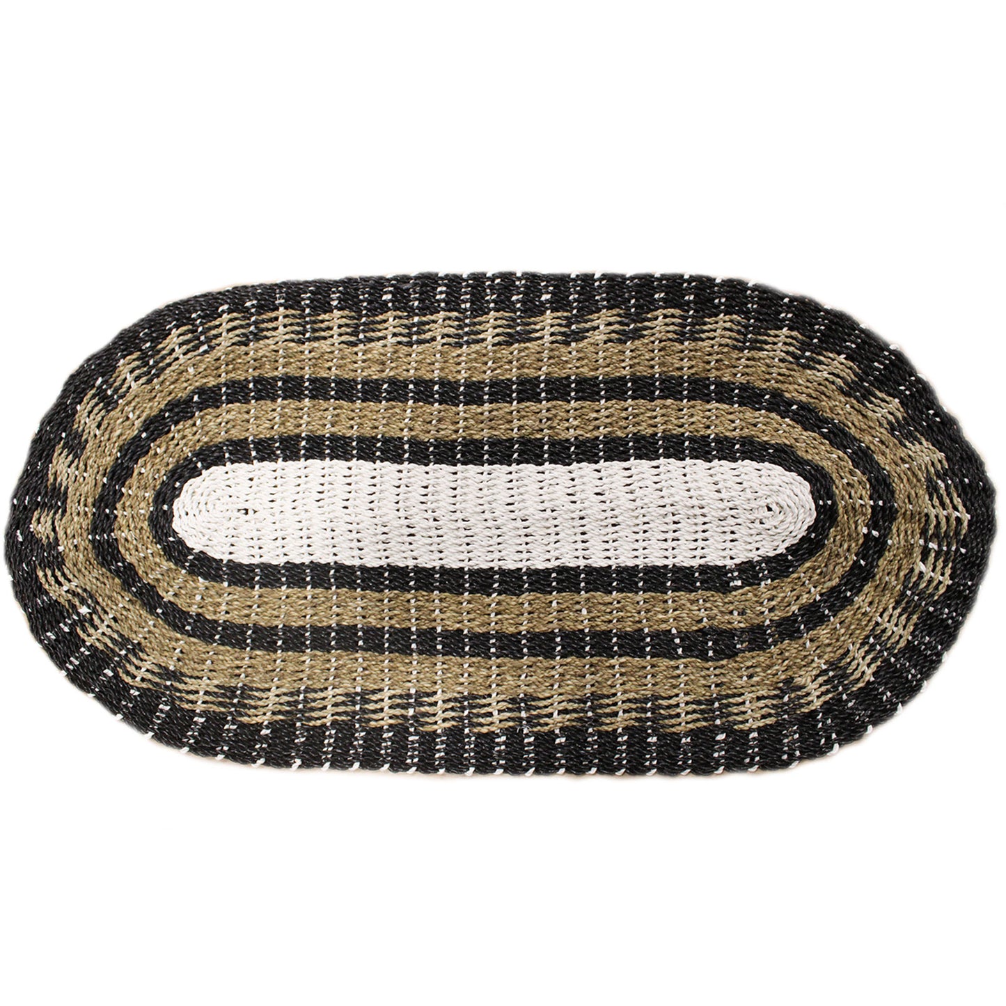 Oval Seagrass Black, White & Tan Rug