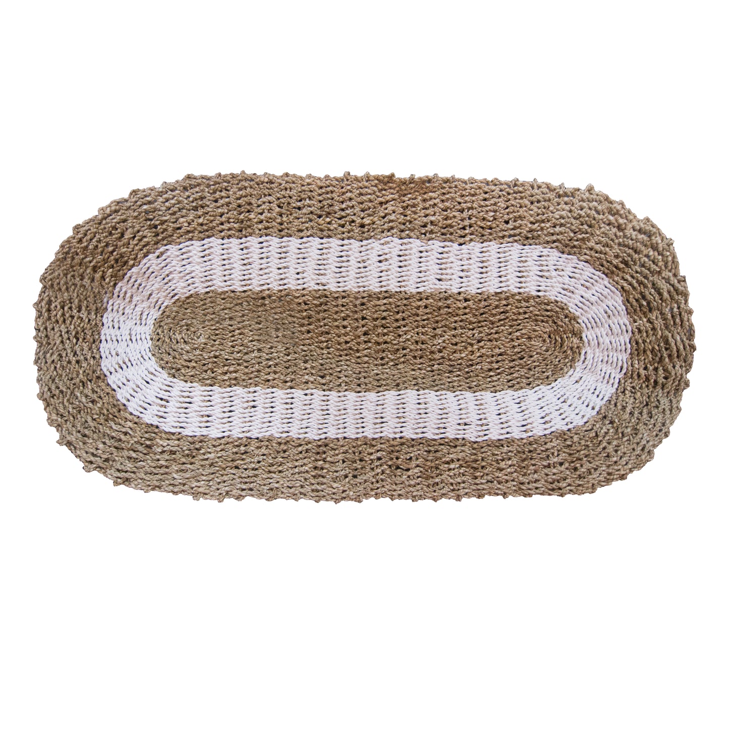 Hand Woven Oval Seagrass Black, White & Tan Rug - Classic